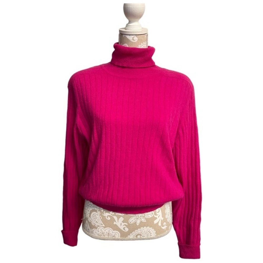 Vintage LIZ CLAIBORNE Turtleneck Y2K Barbiecore Rib Knit Lambswool Angora Large